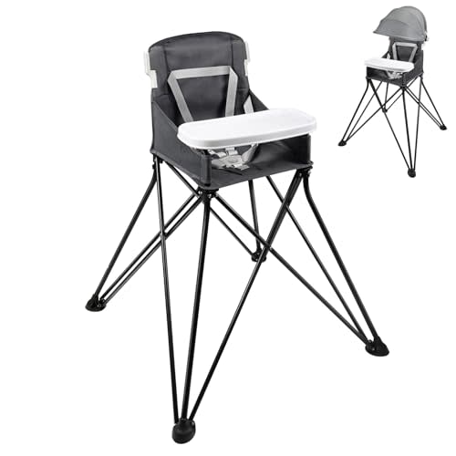 PandaEar Portable High Chair for Babies and Toddlers, Foldable HighChair with Tray, Baby Travel Dining Chair for Indoor & Outdoor (Grey with Canopy)
