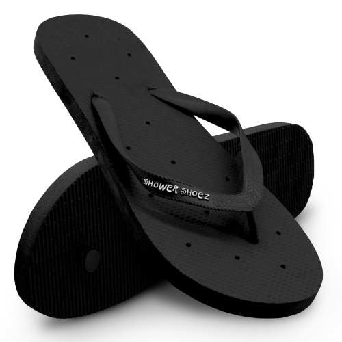 Shower Shoez Women's Non-Slip Pool Dorm Water Sandals Flip Flops (7-8, Black)