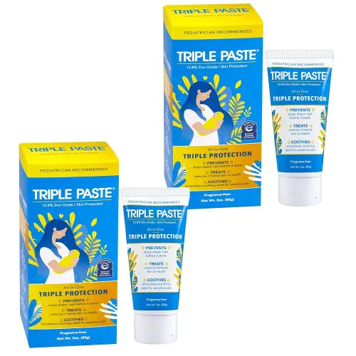 Triple Paste Diaper Rash Cream for Baby - 3 oz Tube - Zinc Oxide Ointment Treats, Soothes and Prevents Diaper Rash - Hypoallergenic Formula with Soothing Botanicals (Pack of 2)