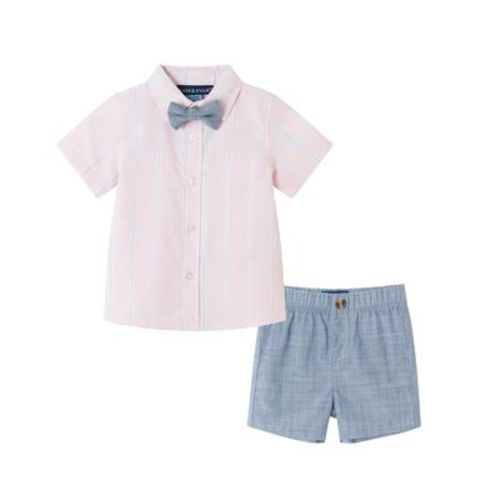 Andy & Evan Infant Pink Striped Oxford and Bowtie Shorts Set