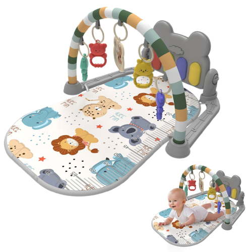 VISALY Interactive Floor Gym Mat - Sensory Play Activity Mat for Babies with Music and Language Features - Washable and Safe for Early Development
