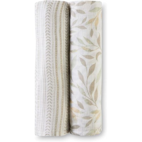 Crane Baby Swaddles for Newborns, Set of 2 Baby Swaddle Blanket, Dainty Leaf, 100% Cotton Muslin Swaddles, Newborn Essentials, Gender Neutral Baby Items, Receiving Blankets, Infant Blanket, 47" x 47"