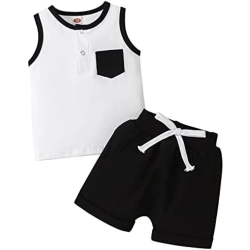 Baby Boys Outfits Sleeveless Tank Tops Solid Color Vest Shorts Set 2PCS Summer Clothes