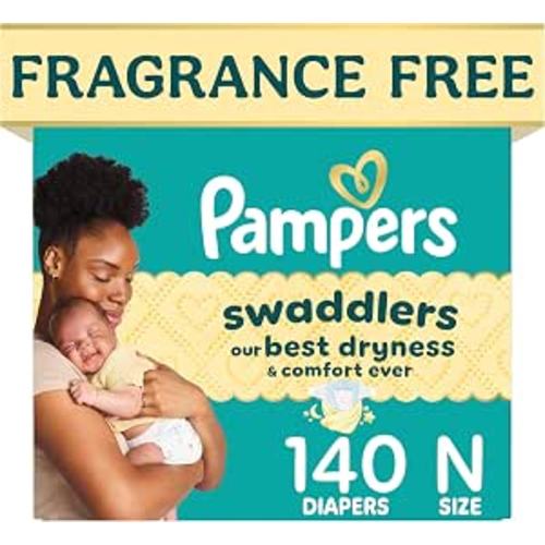 Pampers Swaddlers Newborn Diapers, Size Newborn (<10 lbs), 140 Count, Fragrance Free, Hypoallergenic, Absorbent, Pediatrician Recommended, Skin Safe