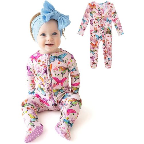 Posh Peanut Footie Pajamas for Baby Girls – Sleepers in Ultra-Soft Viscose from Bamboo with 2-Way Zipper & Ruffle Trim