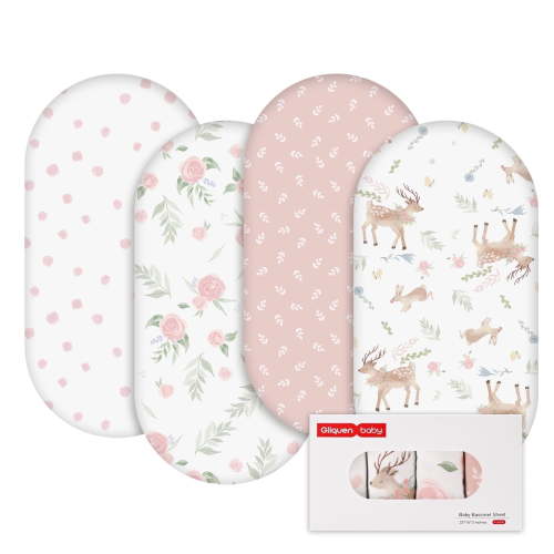 Gllquen Baby Fitted Bassinet Sheets Set 4-Pack For Newborn Infant Baby Boys Girls, Deer and Rose
