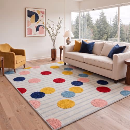 BEIMO 6X9 Non Slip Area Rug for Living Room, Minimalist Washable Polk | OffWhite Non-Shedding Minimalist Rug, Soft Faux Wool Rug for Bedroom Home Office, Easy Care,Lightweight,Pet-Friendly