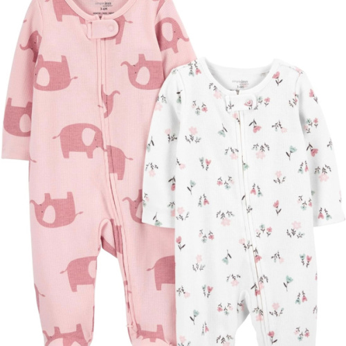 Simple Joys by Carter's Baby-Girls 2-Pack 2-Way Zip Thermal Footed Sleep and PlayBaby and Toddler Sleepers