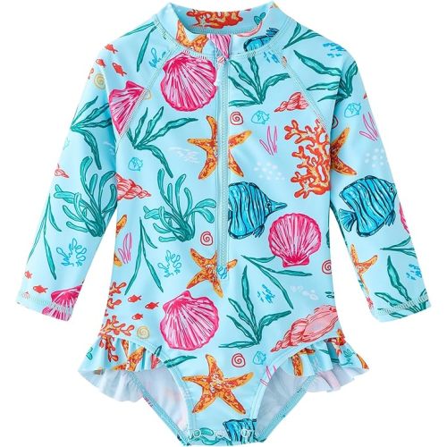 UMELOK Baby Girls' One Piece Swimsuit Rash Guard Swimwear Long Sleeve with UPF 50+ Sun Protection