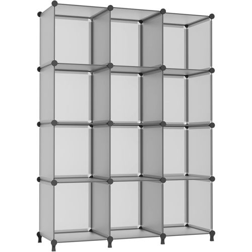 AWTATOS Cube Storage Organizer, Closet Organizers and Storage, 12 Cube Shelves Bookshelf, DIY Stackable Plastic Clothes Organizer Shelving for Bedroom, Home, Transparent Twill