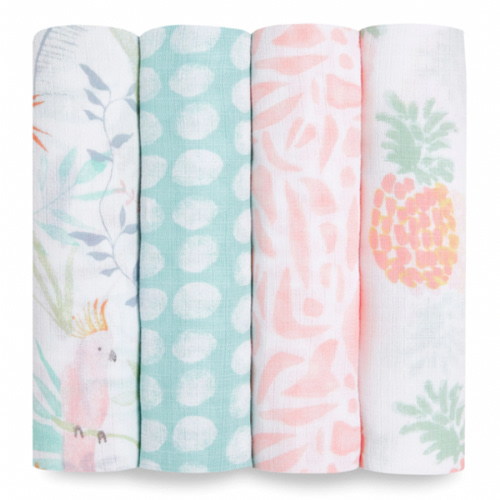 Tropical Cotton Muslin Swaddl 4pk | aden + anais