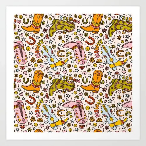 Rainbow Cowboy Boots Print Art Print by Doodle by Meg | Society6