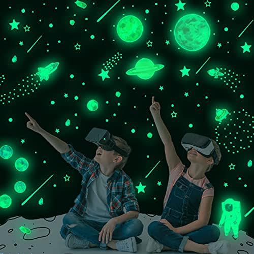 Glow in The Dark Planets Solar System Wall Decals, Glowing Stars for Ceiling Decoration, Nursery Wall Stickers for Bedroom, Kids Room Decor (Green)