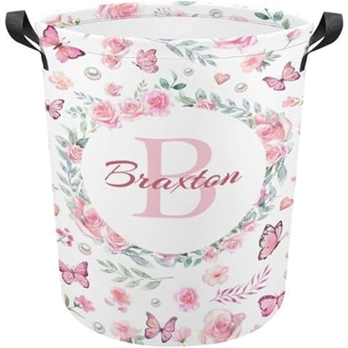 Custom Name Laundry Baskets,Personalized Butterfly Laundry Hamper for Kids Baby Adults,Collapsible Clothes Storage Organizer,One Size