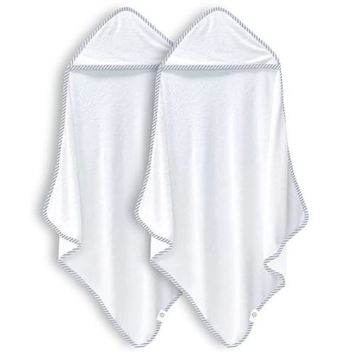 2 Pack Baby Bath Towel - Rayon Made from Bamboo, Ultra Absorbent - Ultra Soft Hooded Towels for Boy and Girl (White and Stripe, 30 x 30 Inch)