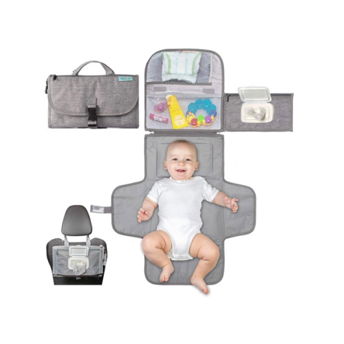 Kopi Baby Portable Diaper Changing Pad - Baby Diaper Changer Travel Bag with Wipes Pocket, Smart Design Portable Changing Mat, Infant Travel Station Kit, Gift for Newborn Girl & Boy - Grey, Classic