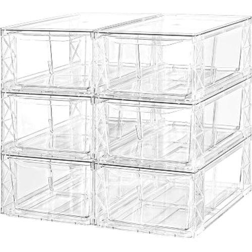 6Pack Acrylic Storage Drawers, Clear Stackable Storage Drawers, Acrylic Storage Bins with Drawers for Fridge Organizers, PlasticDrawers Stackable for Makeup Organizers Cosmetic Display, Medium