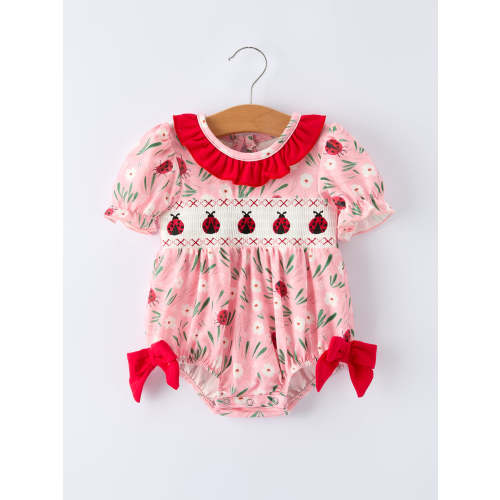Spring Ladybug Smocked Embroidered Baby Girls Romper – Rylee Faith Designs