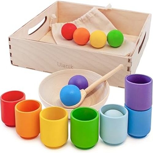 Ulanik Balls in Cups Rainbow Montessori Toys for 1 Year Old