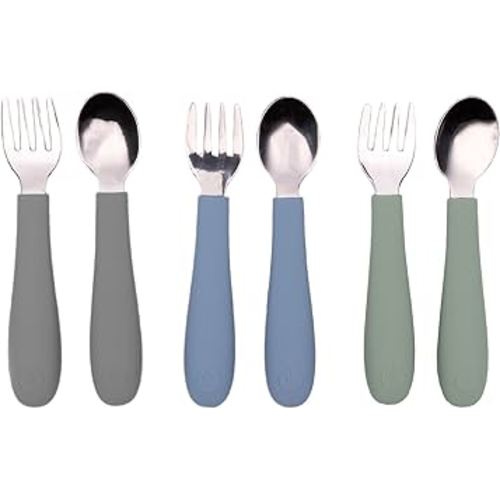 Amazon.com: WeeSprout Toddler Utensils, 3 Forks & 3 Spoons, 18/8 Stainless Steel & Food Grade Silicone, Thick Easy-Grip Handles, Perfect Length For New Self Feeders, Gentle On Gums & Teeth, Dishwasher Safe : Baby