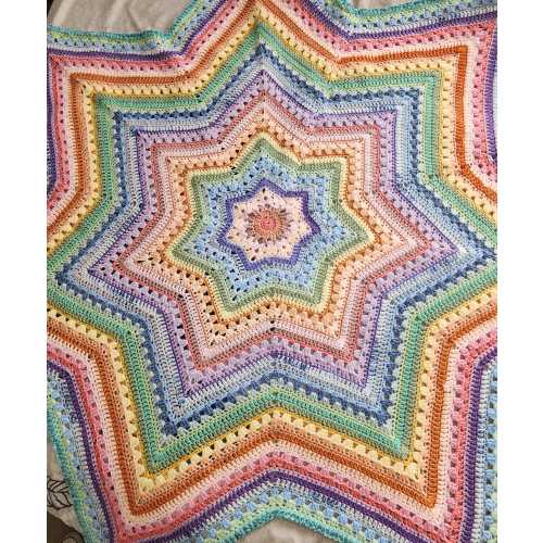 Pastel Rainbow Crochet Star Blanket, Large Throw, Cozy Afghan Blanket, Rainbow Decor Gift, Accent Piece