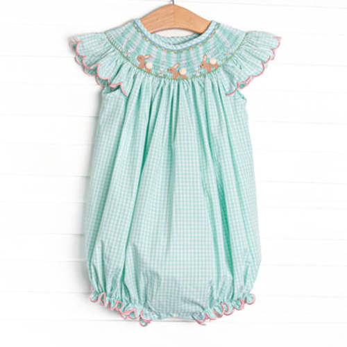 Snuggle Bunny Scallops Smocked Bubble, Mint – Stitchy Fish
