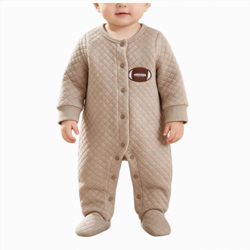 3-6 Months Baby Boys Girls Romper Quilted Football Applique Snap Button Footed
