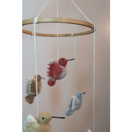 Pastel Hummingbird Baby Mobile | Gift for Expecting Mom | Handmade Wool Felt Floral Nursery Decor