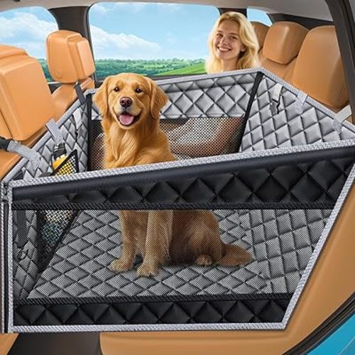 URPOWER Hard Bottom Dog Car Seat for Large Medium Dogs, Dog Back Seat Extender with 3-Sided Hard Boards, Waterproof Pet Backseat Cover Dogs Hammock for Large Cars, Trucks and SUVs, Holds up to 200 lbs