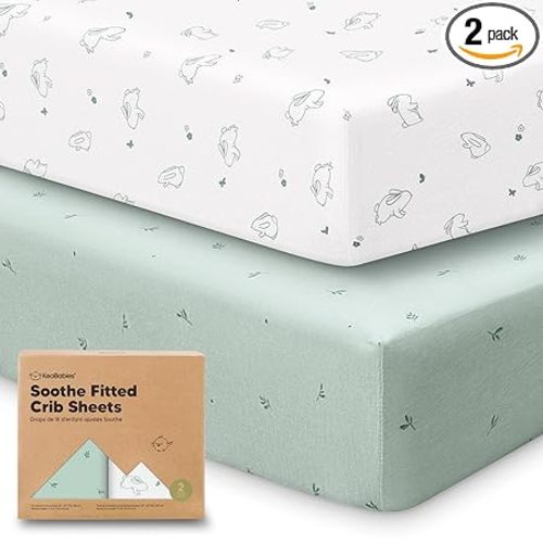 KeaBabies 2-Pack Organic Crib Sheets for Boys, Girls - 52x28 Fitted Crib Mattress Sheet Neutral, Breathable Jersey Cotton Cover for Baby Bed, Toddler Mattress, Soft & Cute Prints (Bunnies)