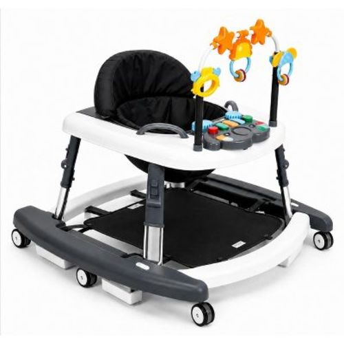 Kmaier 5-in-1 Music and Lights Baby Walker Foldable with 5 Adjustable Heights,Dark Grey