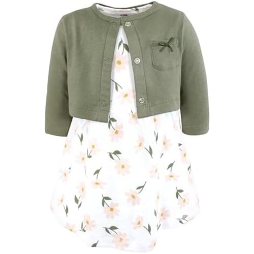 Hudson Baby Infant and Toddler Girls Cotton Dress and Cardigan Set
