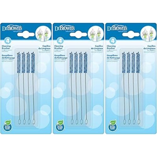 Dr. Brown’s Natural Flow Reusable Baby Bottle Vent System and Reservoir Cleaning Bristle Brush, BPA Free, Blue Brushes, 12-Pack