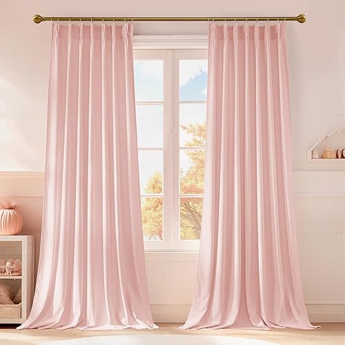 StangH Baby Pink Velvet Curtains for Girls Bedroom, Super Soft Pinch Pleat Bedroom Curtains & Drapes Solid Light Dimming Privacy Window Treatments for Nursery Dorm, W40 x L84, 2 Panels