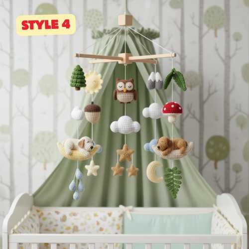 Crochet Puppy Baby Mobile Handmade Amigurumi Dog Crib Toy Nursery Decor Gift