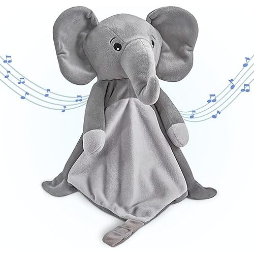 Love By Emi 4 in 1 Baby Lullaby Sleep Soother Toy - Stuffed Animal Sound Machine & Pacifier Holder | Heartbeat White Noise & Music | Plush Elephant Lovey Sleep Aid Security Blanket (0-3 Years)