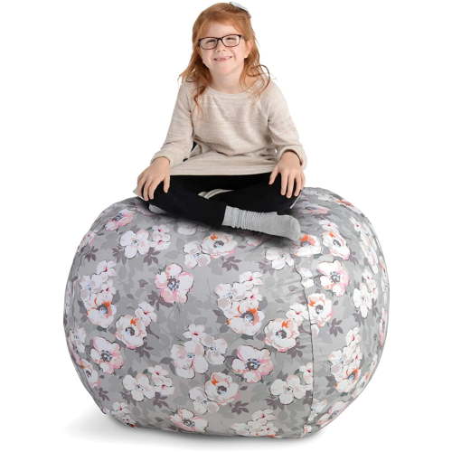 Creative QT Stuffed Animal Storage Bean Bag Chair - Extra Large Stuff 'n Sit Organization for Kids Toy Storage - Available in a Variety of Sizes and Colors (38", Grey Floral)
