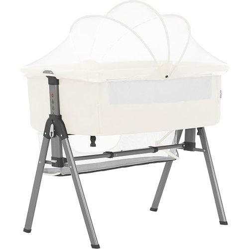 Dream On Me Lotus Bassinet and Bedside Sleeper in Ivory, Lightweight and Portable Baby Bassinet, Adjustable Height Position, Easy to Fold and Carry Travel Bassinet- Carry Bag Included Small