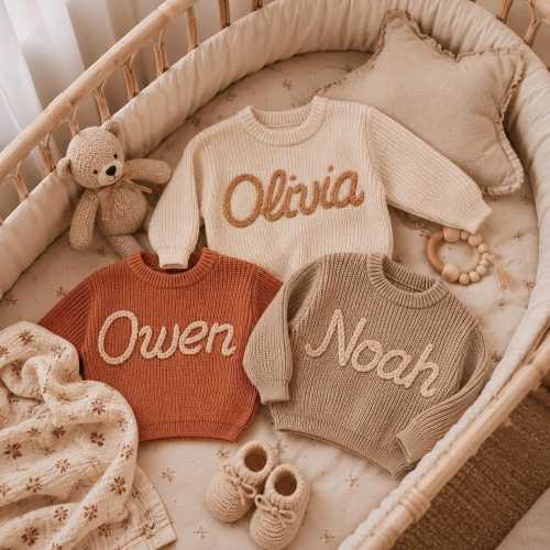 Custom Name Baby Sweater, Personalized Newborn Outfit, Knit Baby Gift, Baby Shower Gift for Girl or Boy, Embroidered Baby Sweater