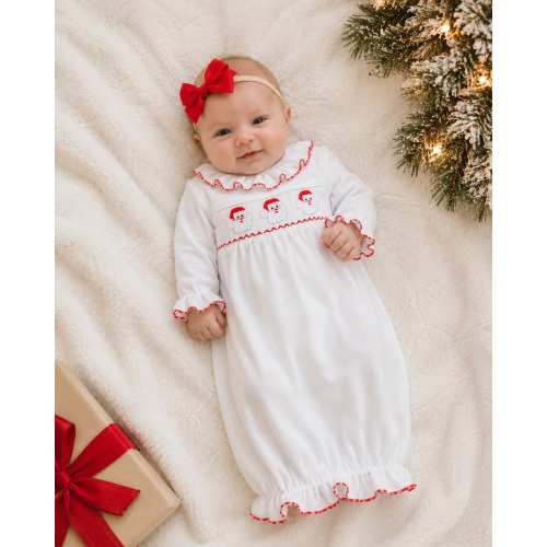 Santa Smocked Christmas Layette Gown - Baby Girl, Baby's First Christmas, soft cotton, heirloom, coming home from hospital, 671 *D