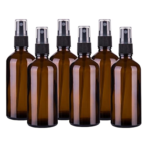 Hydior Amber Glass Spray Bottles for Essential Oils, 4oz, 6 Pack | Small, Empty, Fine Mist