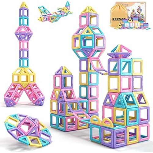 Toddler Girl Toys, Magnetic Tiles Basic Set, Birthday Gifts Ideas for Girls Age 3-5, Magnetic Building Blocks, Magnet STEM Montessori Toddler Kids Christmas Toys Gifts for 3 4 5 6 7 Year Old Girls