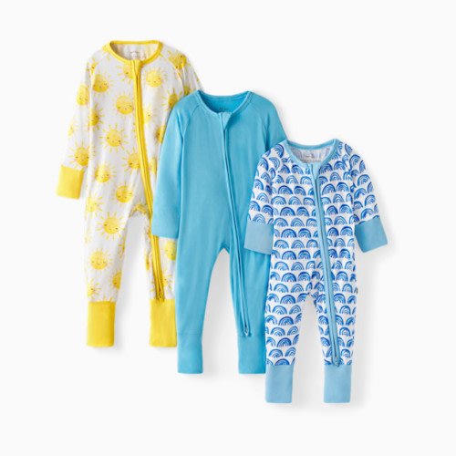 Grow With Me Zippy Footie Three Pack - Blue Rainbows