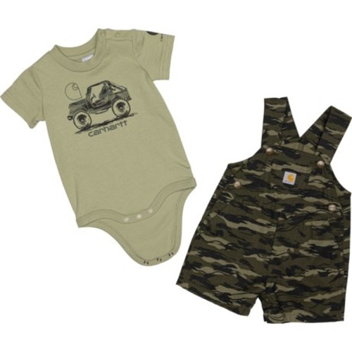 Carhartt Infant Boys CG8966 Baby Bodysuit and Canvas Printed Camo Shortall Set - Short Sleeve