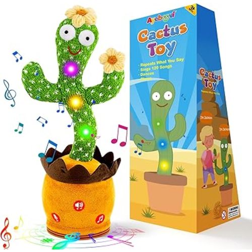 Ayeboovi Dancing Talking Cactus Toy, Singing, Repeating Cactus, Funny Dancing Talking Cactus Repeating Toys for Kids, Adjust Volume Sunny Cactus Mimicking Toy with 120 Songs for Baby Boys and Girls