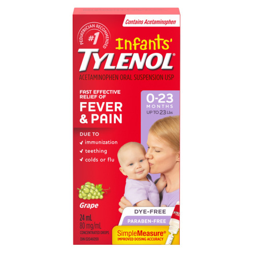 Tylenol Infants' Fever & Pain Suspension Concentrated Drops Dye-Free Grape