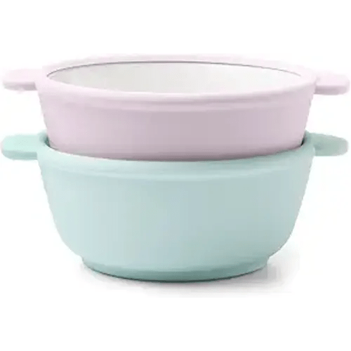 Ello Clean Start Toddler Bowls 2 Pack | Ceramic Kids/Baby Bowls with Silicone Sleeves | BPA-Free, Plastic-Free | Microwave & Dishwasher Safe | High Chair Friendly, Stackable | Dewdrop/Sugarplum