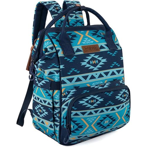 Wrangler Aztec Backpack Organized Daypack Travel Baby Bag with Stroller Strap and Side Bottle Pockets