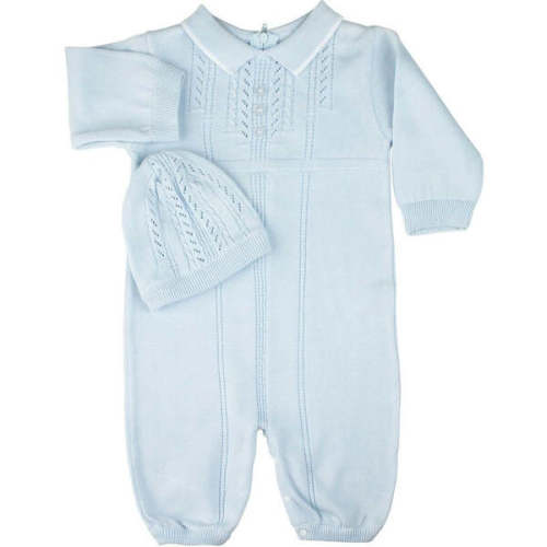 Boys Collar Knit Longall with Hat Blue - Feltman Brothers | Maisonette