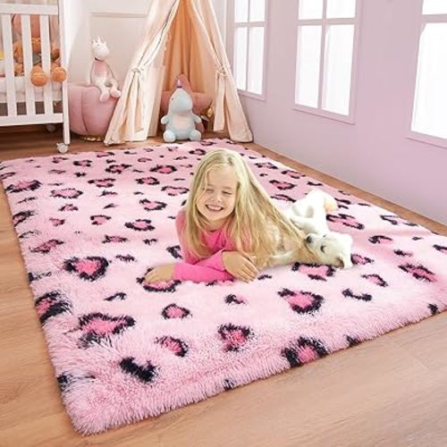 BENRON Soft Rugs for Girls Kids Bedroom 3x5, Fluffy Leopard Cheetah Print Rugs for Living Room Dorm Nursery Home Decor, Pink